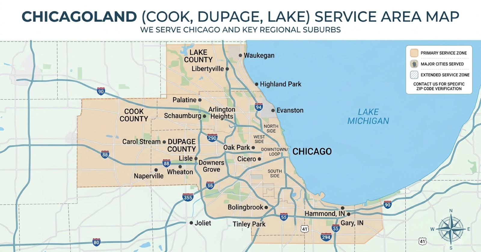 Map of the Chicagoland area served by ISH Contractors